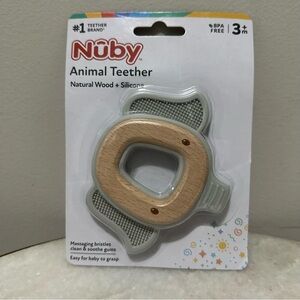 Nuby Animal Elephant Teether Natural Wood and Silicone Cute Gender Neutral Gift
